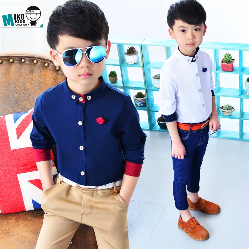 

New autumn boy shirt long-sleeve cotton 100% ploughboys basic shirt Good Quality Baby shirt for suit Old Blue/White 2-12Years