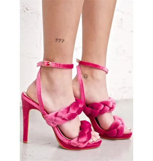 MIQUINHA Velvet Braided Heels Women 