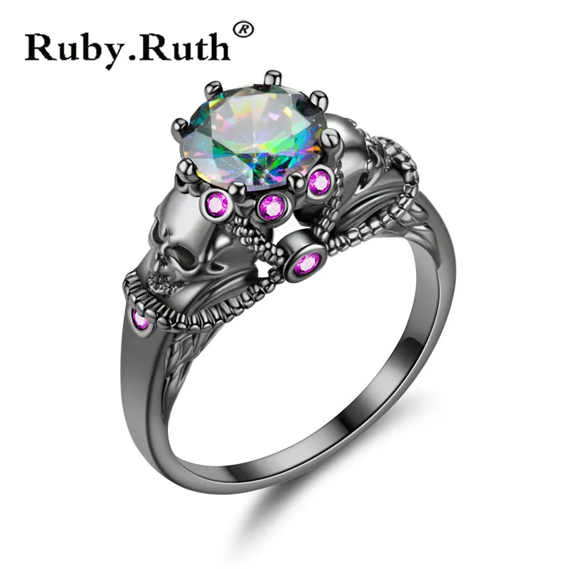 

Vintage Black Color Skull Women Zircon Ring Fashion head Ring Jewelry Punk Rings Women Birthday Gifts