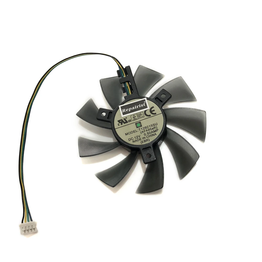 For GTX960 GTX970 GTX1050 GTX1060 DC12V 0.5A T129215SU 85MM 4pin temperature control graphics card cooling fan 1 Pcs (long line)