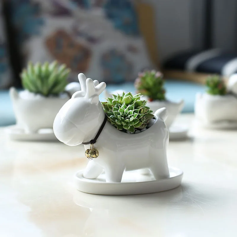 

Ceramic Christmas Elk Flower Plant Pot Ornaments Small Potted Succulents Flowerpot Desktop Landscape Pots Green Bonsai Plants