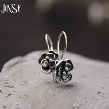 JINSE Vintage 925 Silver Drop Earring Rose Flower boucle d’oreille S925 Sterling Silver Dangle Earrings for Women Jewelry