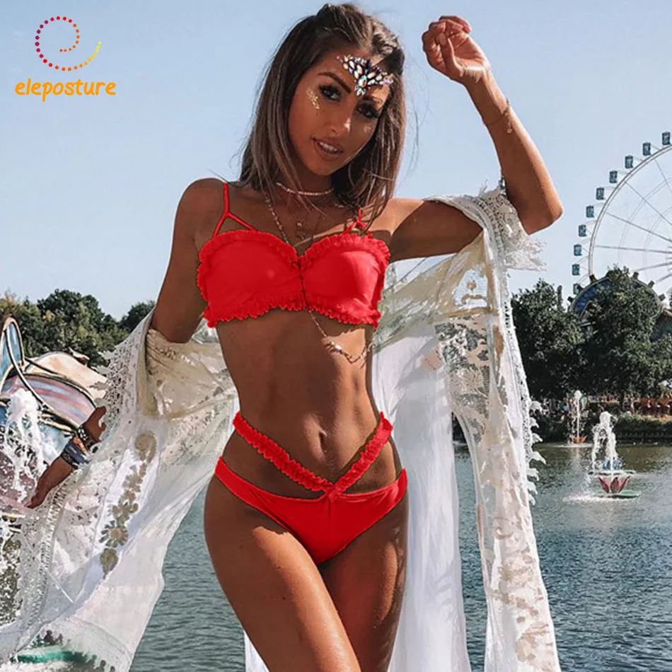 

2019 Sexy Ruffle Bikini Women Push Up Bikini High Waist Swimsuit Bandeau Swimwear Brazilian Bathing Suit Swimming Suit For Women