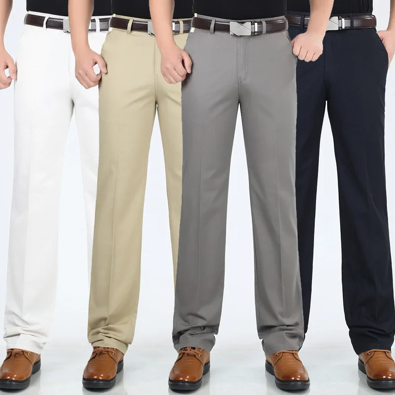 Business Casual Pants Men Spring Summer Thin Cotton Straight Full ...