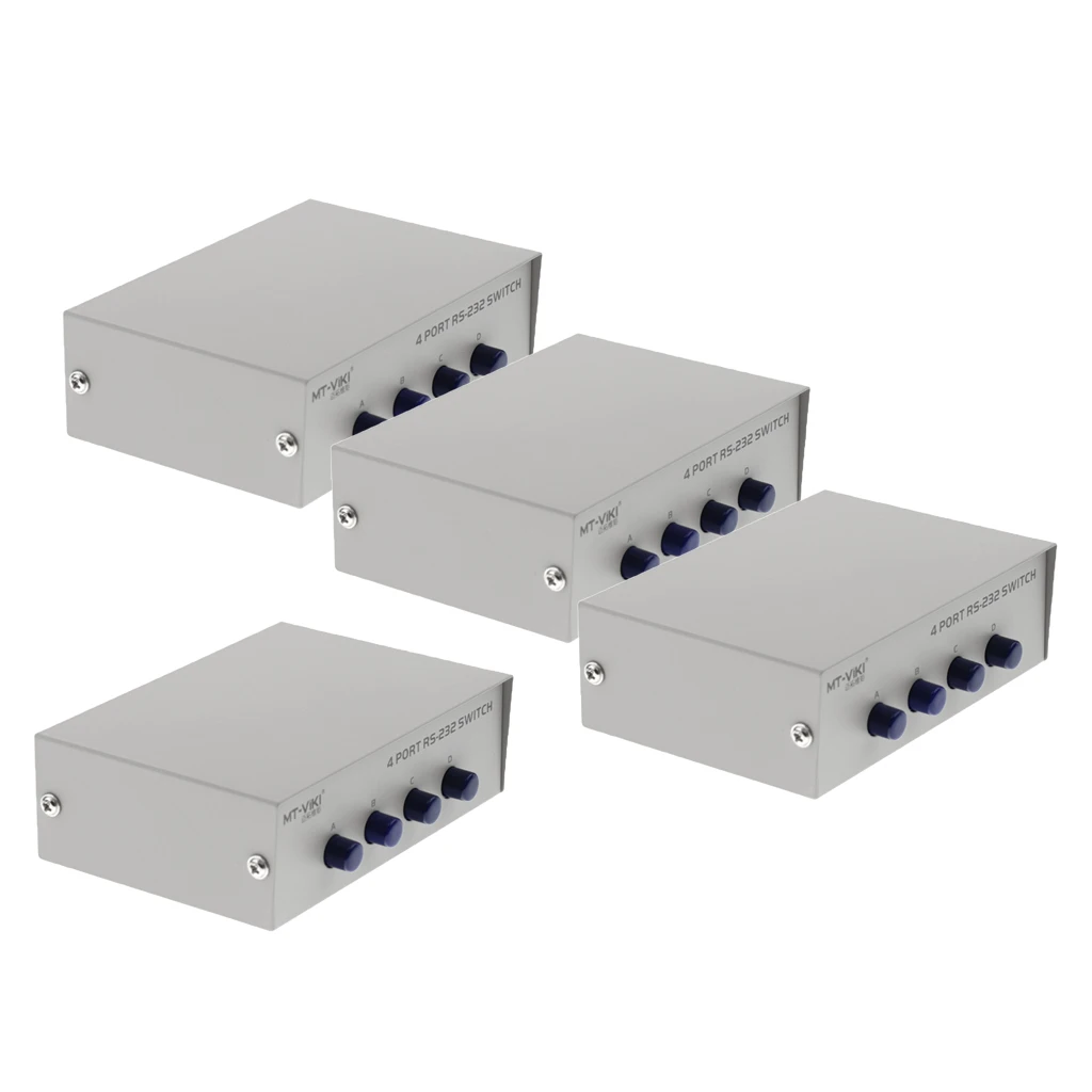 4xPrinter DB9 Pin Serial RS232 Switch Box Manual 4Port Data Sharing Switcher