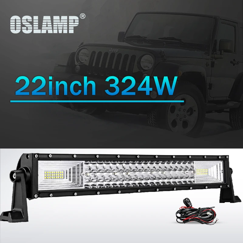 

Oslamp 22" 324W 3-row LED Light Bar Offroad Straight Led Work Lamp Combo Led Bar Lights for 12v 24v Truck SUV ATV 4x4 4WD Pickup