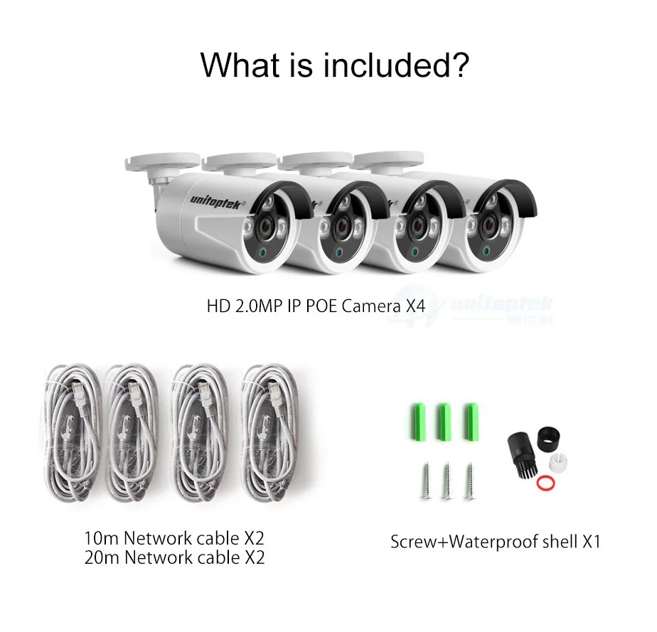  4Pcs 2MP 1080P Bullet POE IP Camera Outdoor Waterproof Only 4X HD IP Cam 4mm IR 20M Video Surveilla
