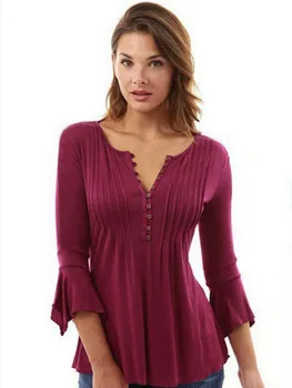 

2019 New Women Blouse Shirts Flare Sleeve Solid Women Tops Fashion Elegant Ruffles Loose Shirt