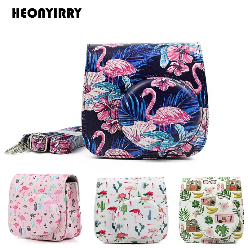 

Flamingos Instant Bag Case For Fujifilm Instax Mini 9/8/8+ Case Instant PU Pouch Camera Bag Cover with Shoulder Strap