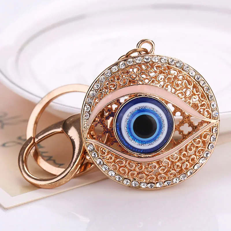 

Personalized Metal Crystal Evil Eye Key Ring Unisex Car Keychain Women Charms HandBag Pendant Key chains Jewelry @M23