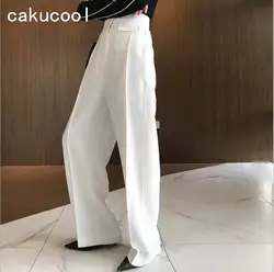 Cakucool горячие для женщин длинные капри белый весна широкие брюки Карманы Свободные Повседневное Империя Мода Формальные мотобрюки