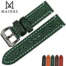MAIKES 20mm 22mm 24mm 26mm Italian Genuine Leather Watchbands Green Watch Strap Soft Leather Watch Band For Brand Watch Bracelet