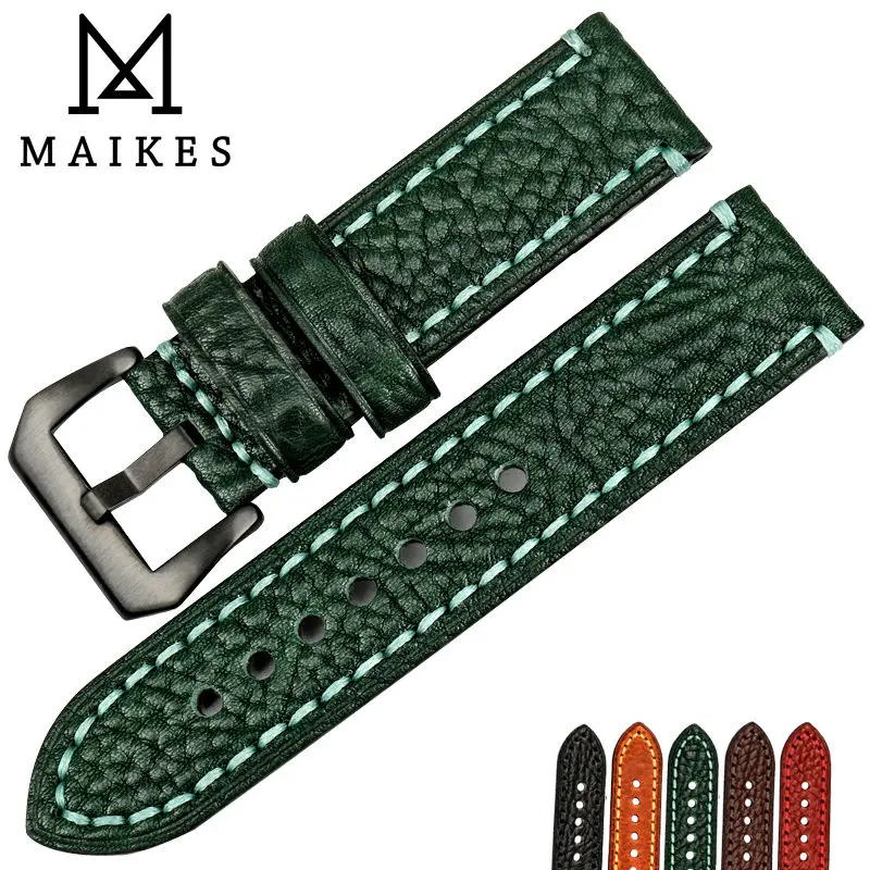 Ремешок для часов MAIKES из натуральной кожи итальянский зеленый мягкий кожаный