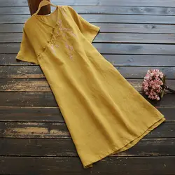 6150 новое летнее женское платье в китайском стиле винтажное литературное платье с вышивкой и короткими рукавами рами женское платье миди