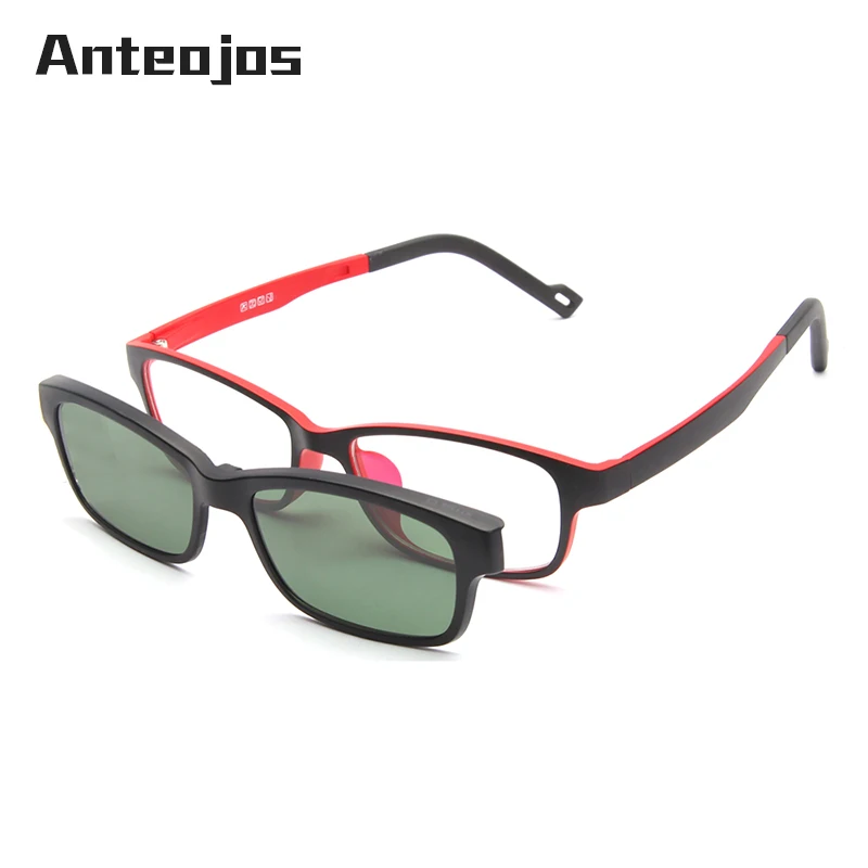 

ANTEOJOS Pupil Children Light 2 In 1 Black Red Ultem Optical Frame With Magnetic Polarized Clip On Sunglasses For Boy Girl D