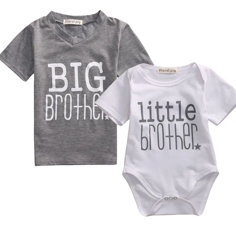 Big/Little Brother Printed T Shirts Cotton Kids Infant Baby Boys T