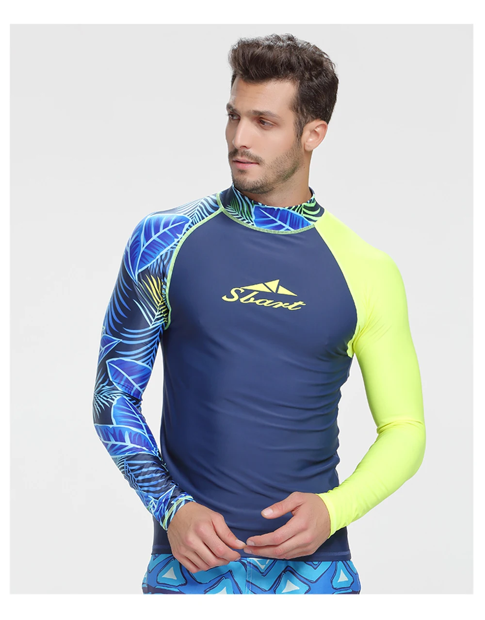 Men Wetsuit swimming Trunks Two Pieces bathing suit Long sleeves sun