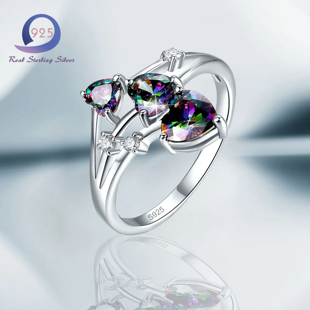 Merthus 925 Sterling Silver Ring Heart Shape Multicolor Women Trendy Jewelry 3 Stone engagement Rings | Украшения и аксессуары