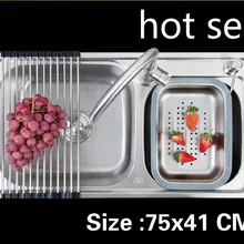 Квартира vogue двойной кухонный паз раковина 304 нержавеющая сталь мыть блюда горячей продажи стандарт 750x410 мм