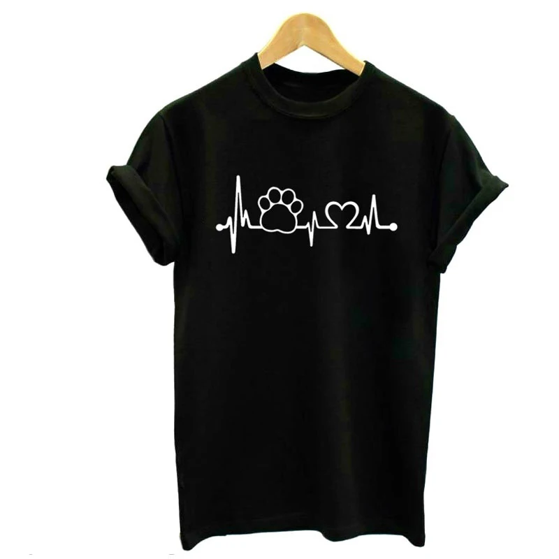 Paw Heartbeat спасательный круг собака кошка Женская футболка Halajuku Повседневная забавная футболка для унисекс леди девушка футболки хипстер - Цвет: WTQWT0673-black