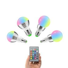 Lâmpada de luz de led rgb e14 e27, 5w 7w 85-265v, 16 mudanças de cor lâmpada 24key controle remoto decoração de férias
