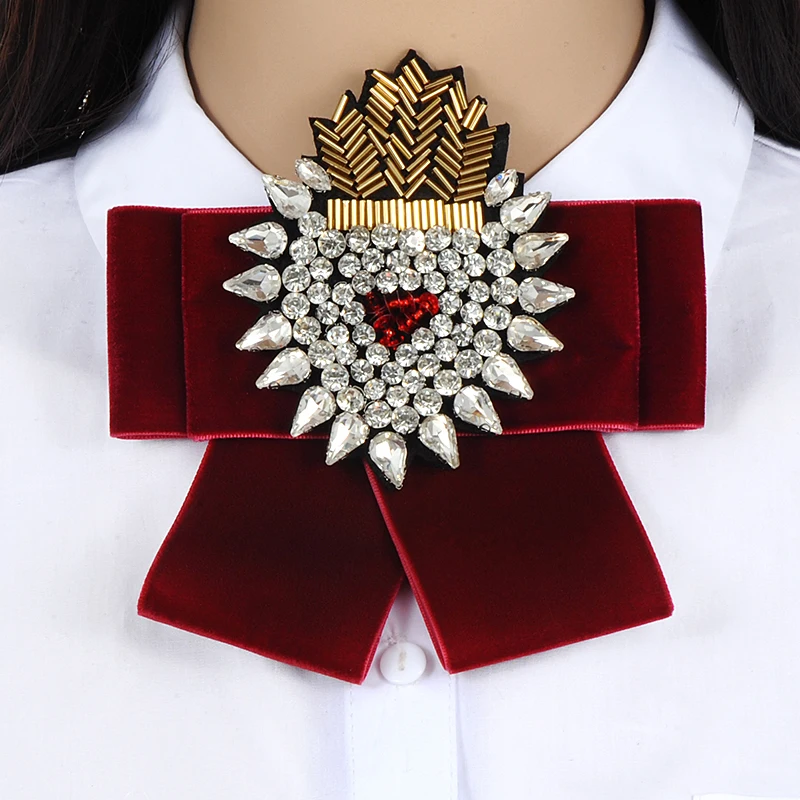 

ZHINI Dress Shirt Bow Pin Brooches for Women Handmade Tie Corsage Brooch Fabric Crystal Collar Bowknot Brooches Jewelry for gift