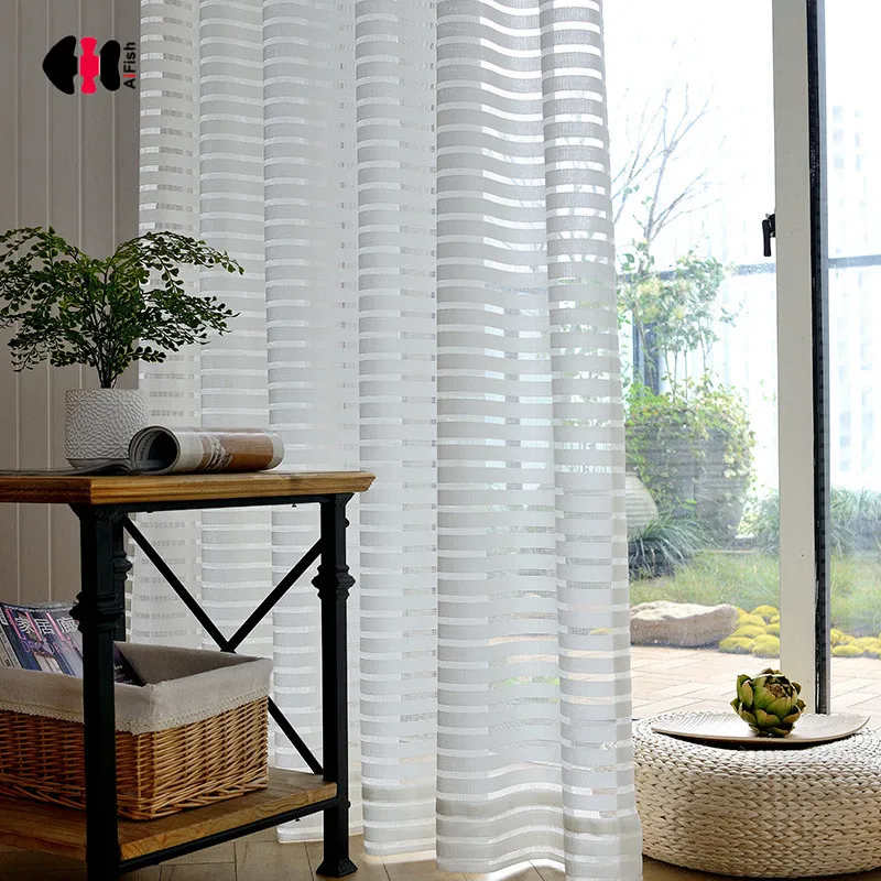 Solid Solid Horizontal Striped Curtains Jacquard Simple Modern
