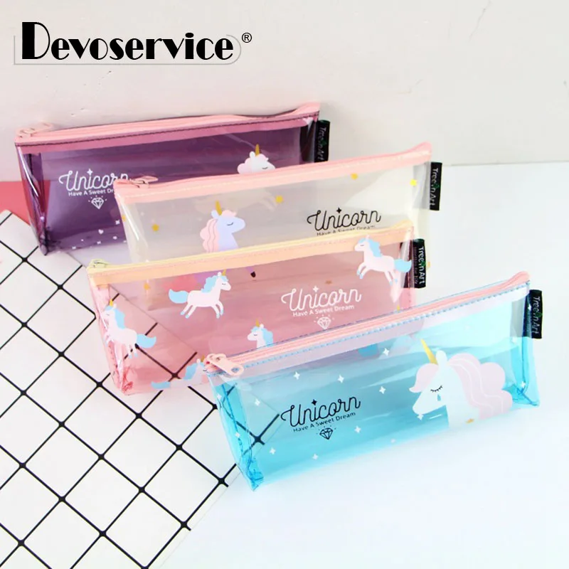 Cartoon Unicorn Pencil Case Cute Transparent Pencil font b Bag b font Soft PenBox Stationery Pen