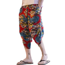 Новая мода, хлопок, Таиланд, шорты шаровары, Для мужчин свободные льняные шорты пляжные шорты мужские летние печати для отдыха K025