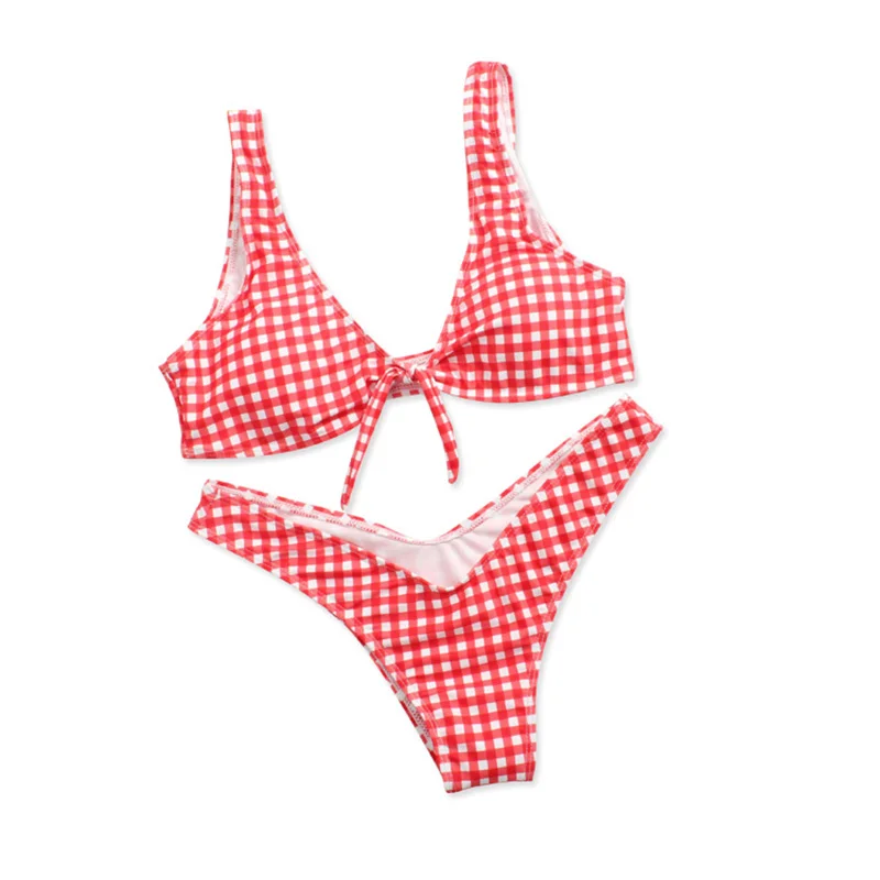 

New Arrival Women's Plaid Strappy Push-up Padded Ruffles Bikini Set Swimwear Swimsuit Brazilian Bathing Suit Beachwear