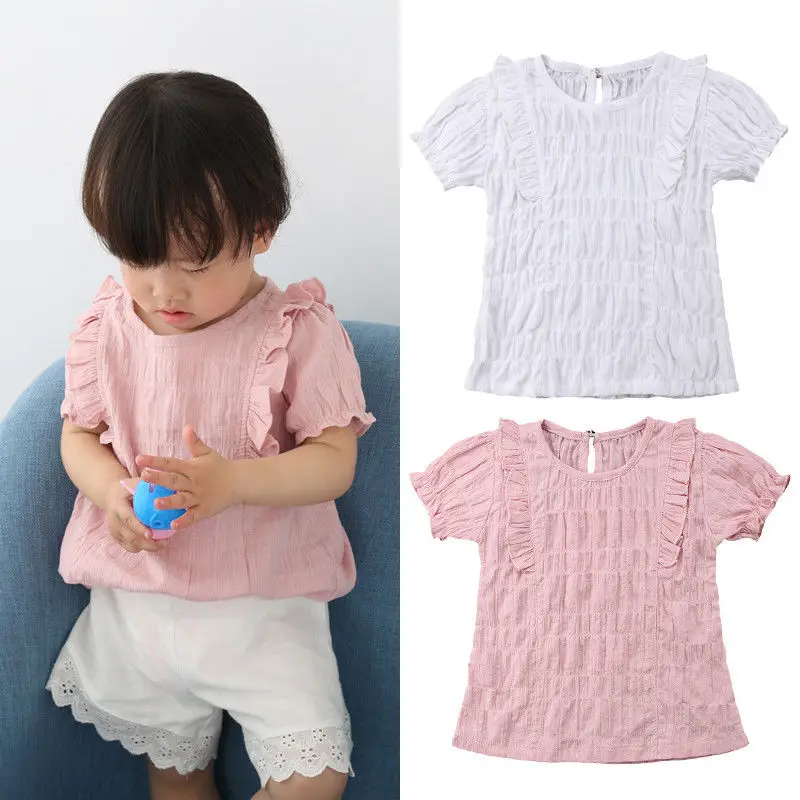 Summer Kids Baby Girl Clothing Tops Short Sleeve Ruffle Tops T shirt