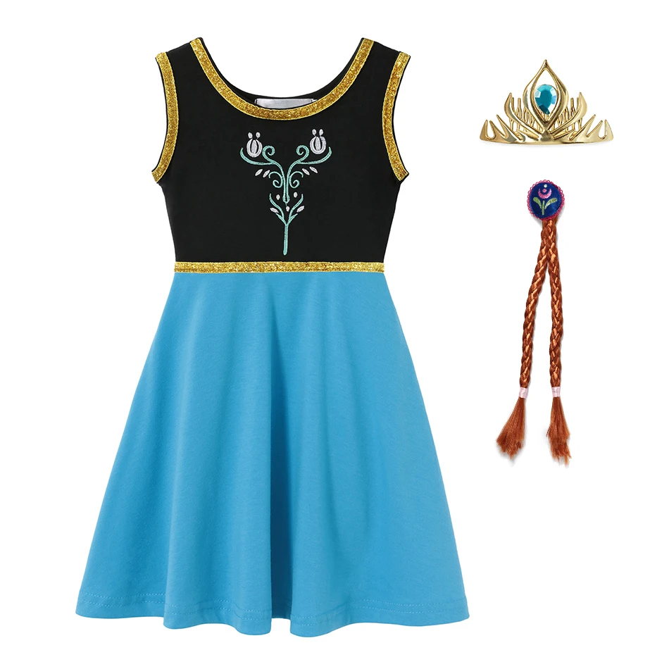 

Girls Anna Dress up Kids Princess Fancy Costume Embroidery Floral Cotton Clothing Child Casual Sundress Cartoon Princess Dress