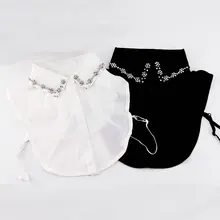 Для Женщин Половина свитер рубашка фальшивый воротник стразы в стиле «Питер Пэн», жемчужная бусинка-ложные съемный воротник шифоновая блузка на пуговицах аксессуар