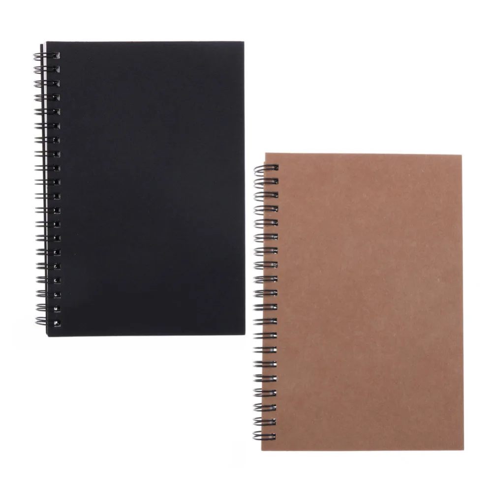 2pcs Black Cover Kraft Paper Cover Spiral Notebooks Journal Diary