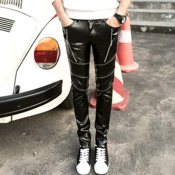 

Non Mainstream Young Zipper Sexy Mens Pants Mens Trousers Formal PU Faux Leather Pants Man Compression Pants Hip Hop Joggers