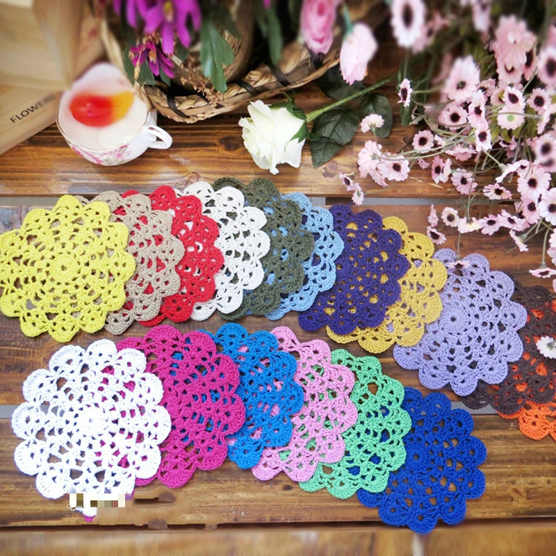 

PD053 16cm white Vintage Lace round shaped placemat love hand crocheted Cotton doilies Wedding Decoration 10pcs white cotton pad