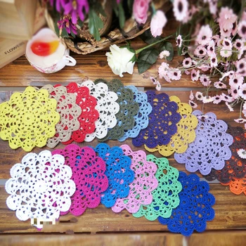 

14-16cm 20pcs/lot Lace round shaped placemat love hand crocheted Cotton doilies Wedding Decoration white cotton pad
