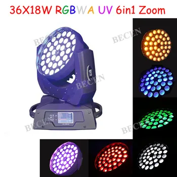 

Factory sale 36x18w led zoom moving head wash light rgbwa 6in1 dj stage lighting