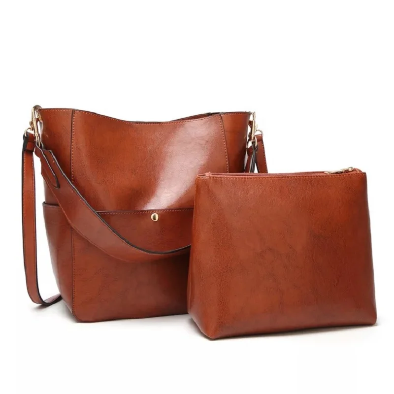 

2019 vintage brown mother-child fashion tote bag ladies handbag high quality large capacity leather shoulder bag messenger bag