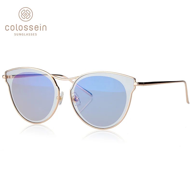 

COLOSSEIN Pinglas Cat Eye Sunglasses Women Eyewear Coating Glasses Golden Metal Frame Fashion oculos de sol feminino UV400