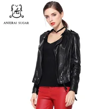 Весенняя женская куртка из натуральной овчины, мотоциклетная кожаная одежда, черная дизайнерская короткая куртка на молнии с воротником-стойкой