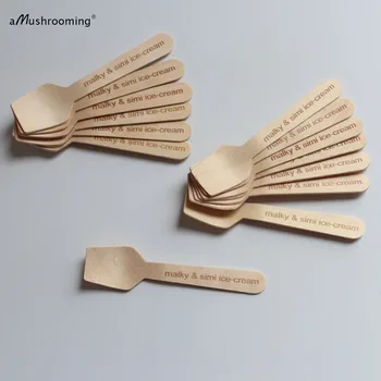 

Custom Order Words Disposable Wooden Spoon 10cm Flat Ice Cream Spoons Party Wooden cutlery catering Party Favor Spoons Vintage