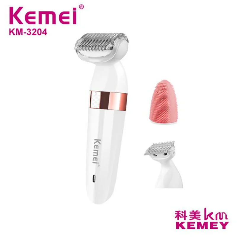 

Kemei KM-3204 3 in 1 USB Electric Epilator For Women Rechargeable Female Depilation Machine Facial Cleaner Hair Removal