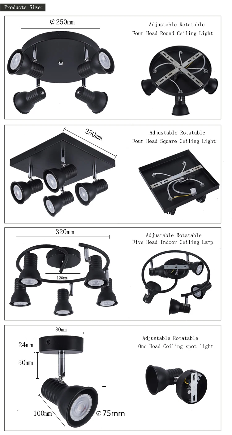 Скандинавская черная спальня гостиная потолочный светильник вращающийся кафе магазин одежды кухонный потолочный светильник Светодиодный точечный светильник s 4 головки