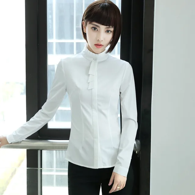 Women S 4xl Tie Shirt Business Career Office White Formal Blouse Women S 4xl Tie Shirt Business Career Office White Formal Blouse Work Style Full Sleeve