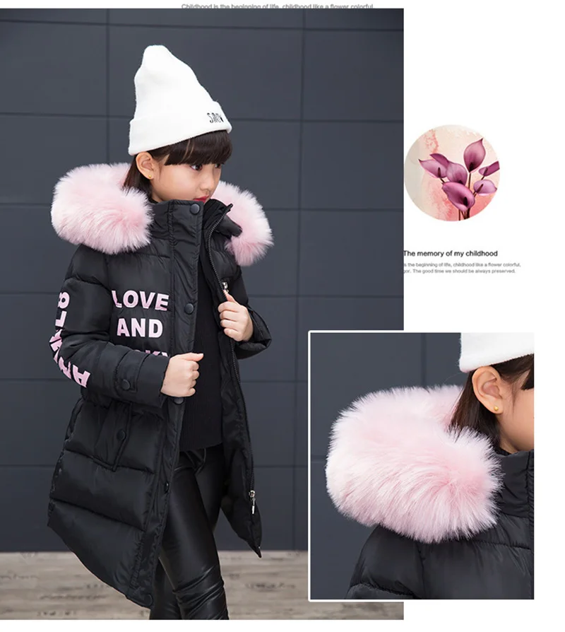 2017 down jacket for girl winter kids hooded long section jacket children clothes warm parka outerwear snowsuit (4)