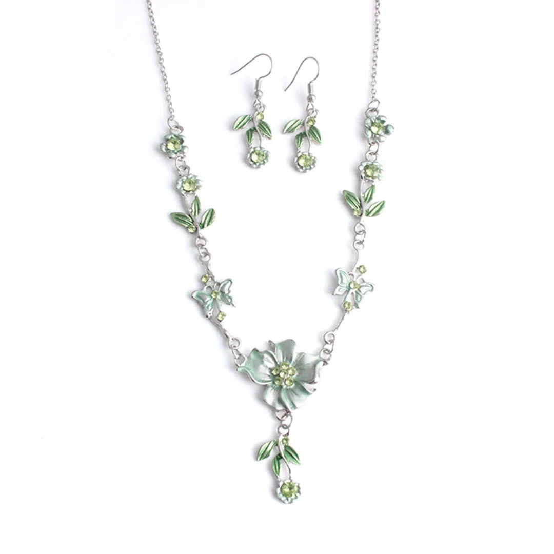 Shellhard Wedding Jewelry Crystal Colorful Flowers Necklace Ear Ring Earring Bohemian Chic Jewelry Set For Women Femme Bijoux