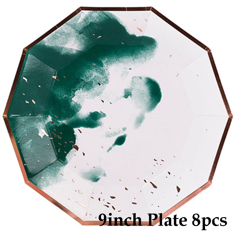 Одноразовая посуда Роза зеленая акварель большие бумажные тарелки высококачественные вечерние кружки, тарелки, салфетки принадлежности для дня рождения свадьбы - Цвет: 9inch plate 8pcs