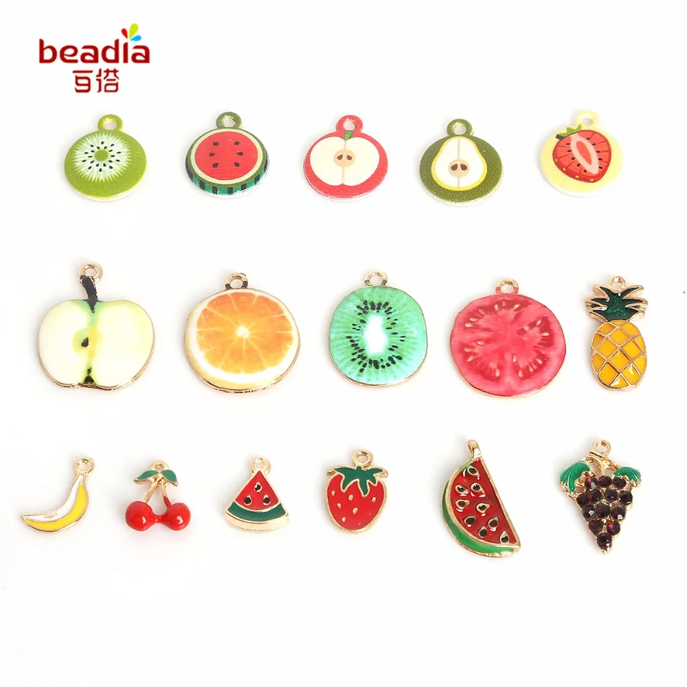

Hot Sale Cute Enamel Watermelon/Strawberry/Kiwifruit/Lemon Charms Fruit Charm Pendant For Handmade DIY Jewelry Accessories