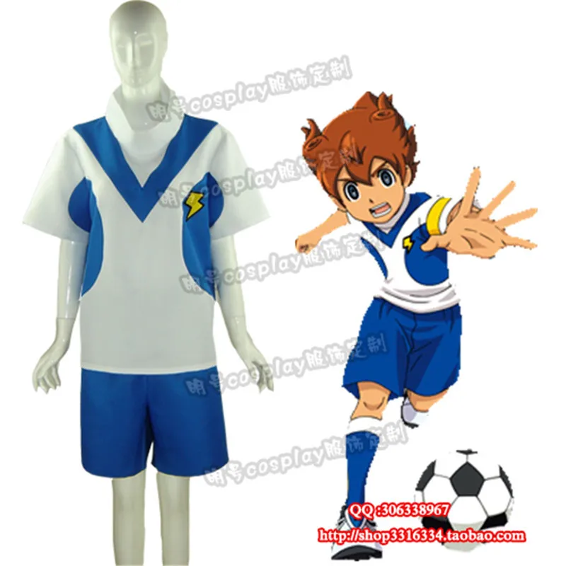 

Anime Inazuma Eleven Go Cosplay Suit Costume Shindou Takuto COS Summer Sportswear White and Blue Male Foot Suit